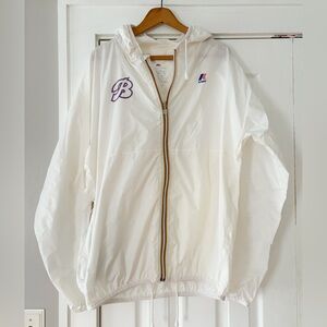 K-Way‎ Bauli White Zip Up Rain Jacket with Multicolor Trim Size XL EUC